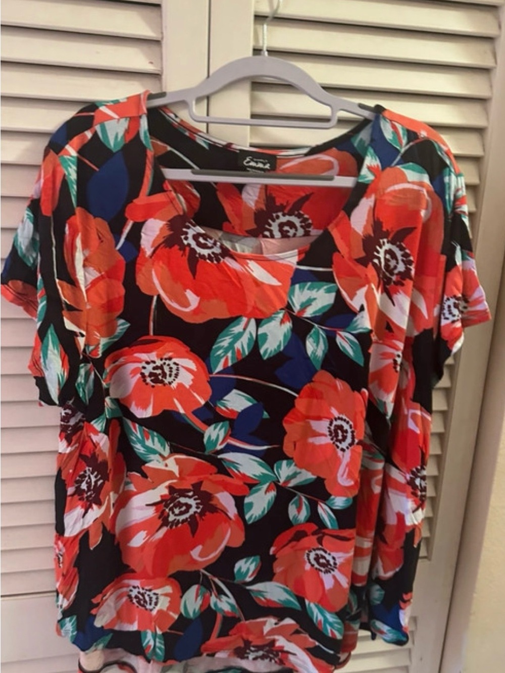 Simply Emma Black Tee with Bold Red Floral Print
